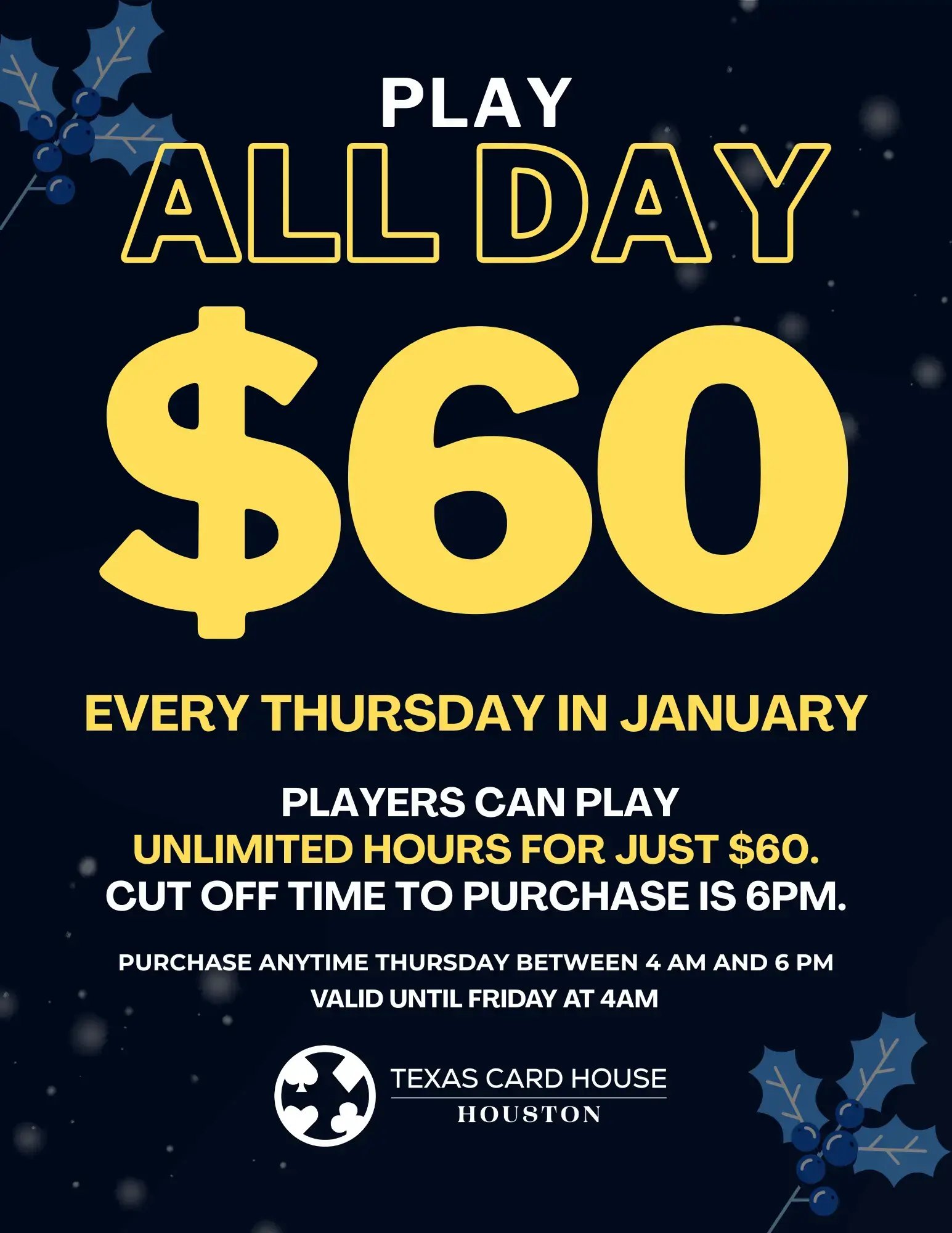 $60 all day pass at TCH Houston
