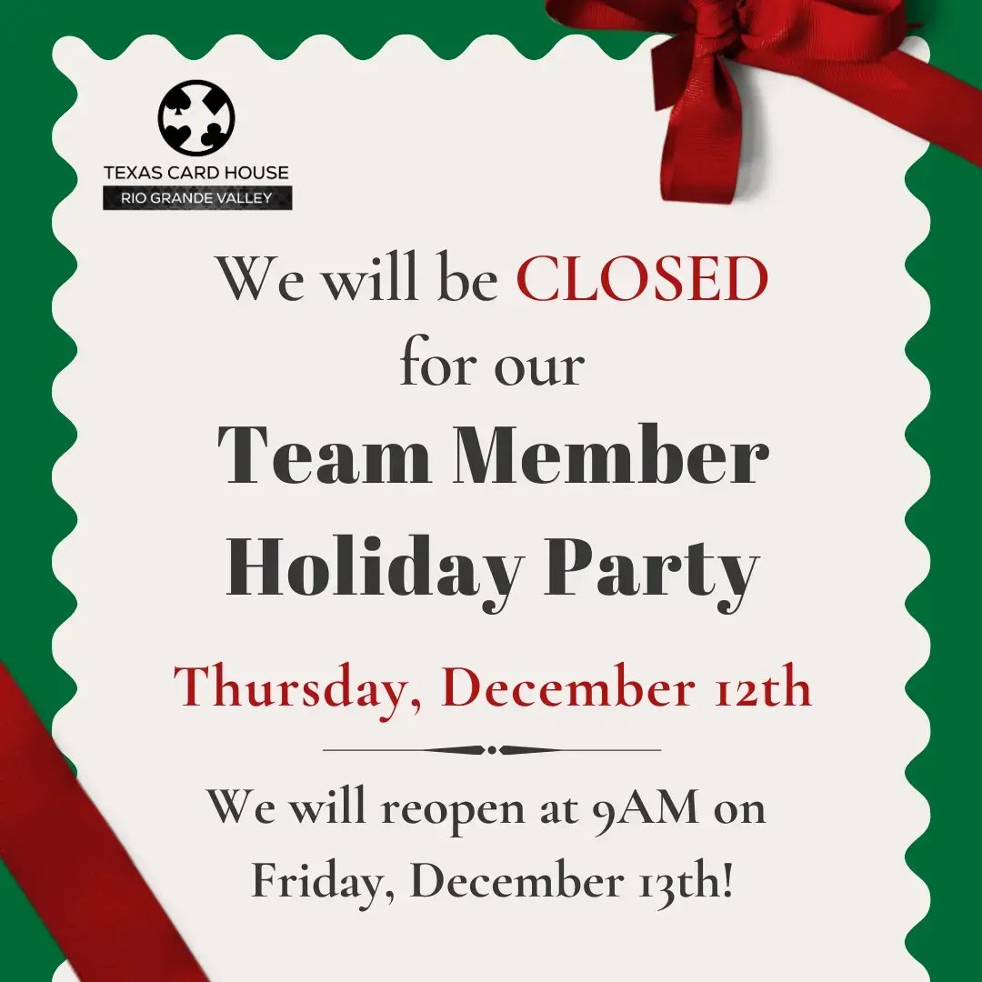 TCH RGV will be closed Dec. 12th
