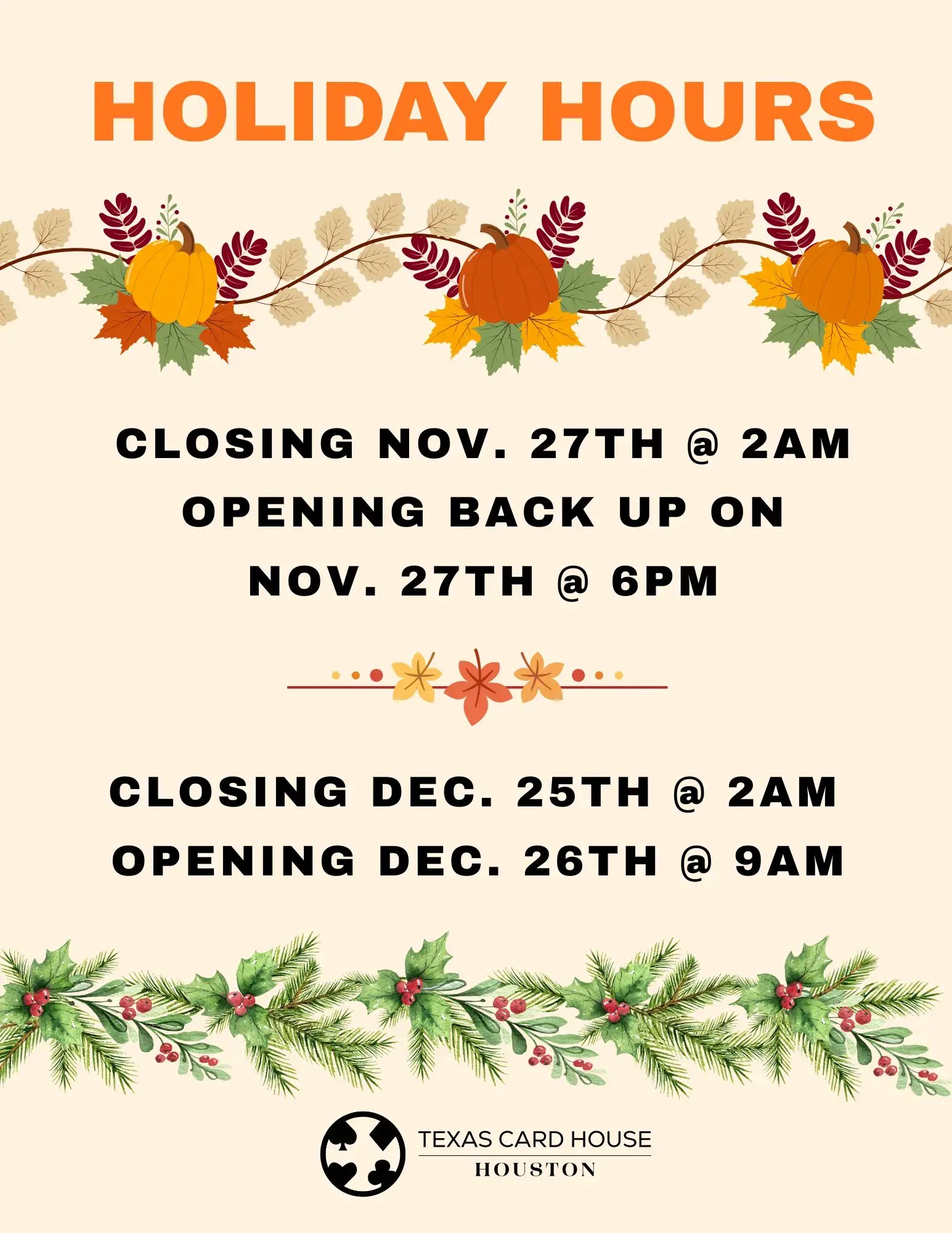 Houston's Holiday Hours