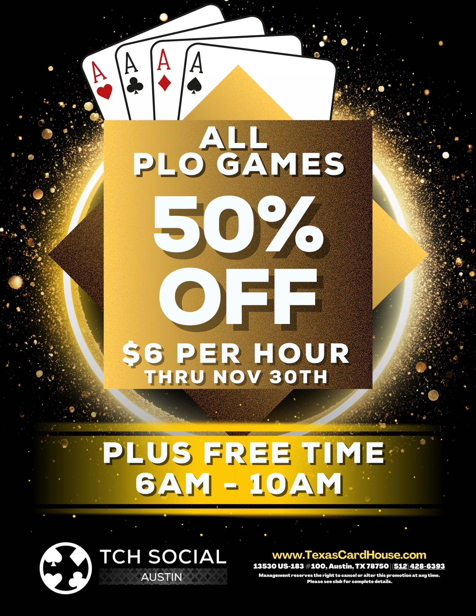 50% off all plo games at TCH Social Austin