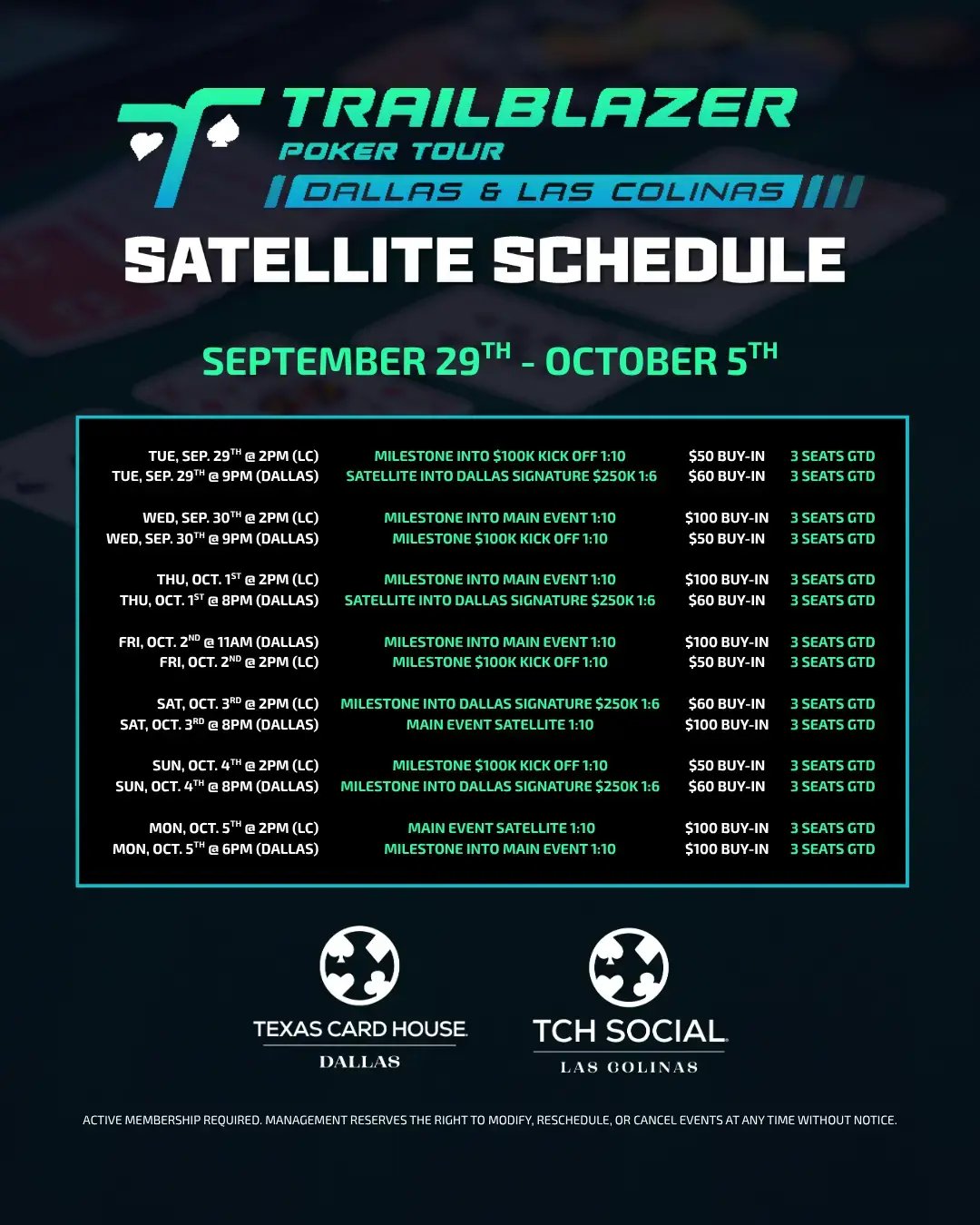 Schedule Trailblazer Satellite Leaderboard  Dallas & LC  Sep. 26   1080x1350